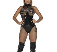 kmOnO Women Wet Look Shiny Leather Bodysuit Jumpsuit One-piece Sleeveless Leotards Catsuit (Black,3XL)