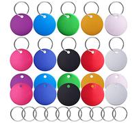 KMOSPAD 20pcs 25 mm Blank Aluminum Pet Dog Tags Round Discs Metal Engravable Stamping Tag Pendants Blanks with Hole and 20pcs Key Rings for DIY Decorative Craft Jewelry Making Supplies, 10 Colors