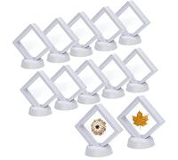 KMOTASUO 12Pcs 3D Floating Thin Film Jewelry Storage Box, Transparent Frame Display Case Holder for Ring Necklace Bracelet Earring, Dustproof Challenge Coin Medallion Display Case Stand (White)