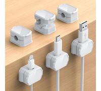 KMOUANTS 6 Pack Elastic Cable Clips [auto Tighten] Cable Holder, Desk Cable Management, Cord Organizer for Home Office Desk Phone car Wall Mounted Desktop nightstand Cable Management（White