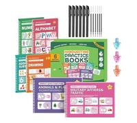 KMQRDZi Children's Grip Aid Exercise Book Set, Magic Preschool Exercise Book, Grooved Handwriting Exercise Books, Reusable, Simple Children's Drawings, Colouring Book, Early Training for Pen Guidance