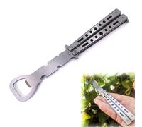 KMRA Butterfly Bottle Opener,Pocket Practice Training Full Stainless Steel Unsharpened Blade Dull Bailisong Knifetrainer,Titanium Butterfly Bottle Opener for Practicing Flipping Tricks