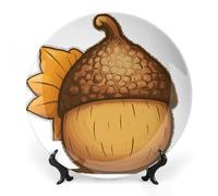 KMRHOUTIQ 10 in Bone China Decorative Plates for Wall Hanging with Display Stand Chinese Porcelain Cartoon Acorn Dessert Plate Display Dish Collections Ceramic Ornament Art Craft Home Office Decor