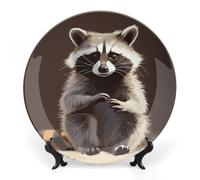 KMRHOUTIQ 10 in Bone China Decorative Plates for Wall Hanging with Display Stand Chinese Porcelain Cute Raccoon Dessert Plate Display Dish Collections Ceramic Ornament Art Craft Home Office Decor
