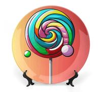 KMRHOUTIQ 10 in Bone China Decorative Plates for Wall Hanging with Display Stand Chinese Porcelain Lollipop Dessert Plate Display Dish Collections Ceramic Ornament Art Craft Home Office Decor
