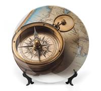 KMRHOUTIQ 10 in Bone China Decorative Plates for Wall Hanging with Display Stand Chinese Porcelain Old Compass Dessert Plate Display Dish Collections Ceramic Ornament Art Craft Home Office Decor