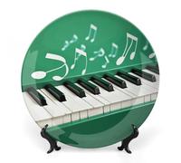 KMRHOUTIQ 10 in Bone China Decorative Plates for Wall Hanging with Display Stand Chinese Porcelain Piano Keys Dessert Plate Display Dish Collections Ceramic Ornament Art Craft Home Office Decor