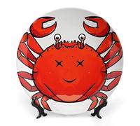 KMRHOUTIQ 10 in Bone China Decorative Plates for Wall Hanging with Display Stand Chinese Porcelain Red Crab Dessert Plate Display Dish Collections Ceramic Ornament Art Craft Home Office Decor