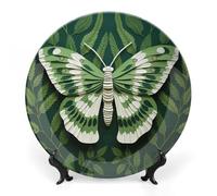 KMRHOUTIQ 10 in Bone China Decorative Plates for Wall Hanging with Display Stand Chinese Porcelain White Moth Dessert Plate Display Dish Collections Ceramic Ornament Art Craft Home Office Decor