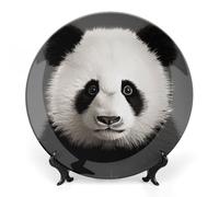 KMRHOUTIQ 10inch Bone China Decorative Plates for Wall Hanging with Display Stand Chinese Porcelain Panda Bear Head Dessert Plate Display Dish Collections Ceramic Ornament Art Craft Home Office Decor