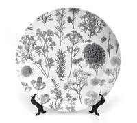 KMRHOUTIQ 10inch Bone China Decorative Plates for Wall Hanging with Display Stand Chinese Porcelain Flowering Herbs Dessert Plate Display Dish Collections Ceramic Ornament Art Craft Home Office Decor