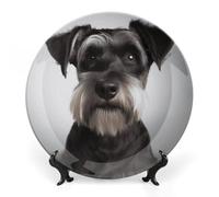 KMRHOUTIQ 10inch Bone China Decorative Plates for Wall Hanging with Display Stand Chinese Porcelain Cute Schnauzer Dessert Plate Display Dish Collections Ceramic Ornament Art Craft Home Office Decor