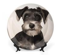 KMRHOUTIQ 10inch Bone China Decorative Plates for Wall Hanging with Display Stand Chinese Porcelain Cute Schnauzer Dessert Plate Display Dish Collections Ceramic Ornament Art Craft Home Office Decor