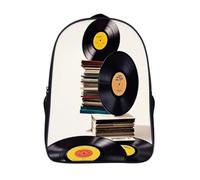 KMRHOUTIQ 16 Inch Vinyl Records And Tapes Laptop Backpack for Men Women Water-Resistant Lightweight Travel Daypack with Breathable Back Panel Adjustable Straps Padded Top Handle Computer Bag