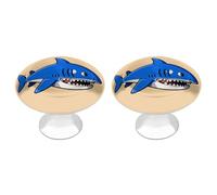 KMRHOUTIQ 2 Pack 1.1 Inch (28 Mm) Round Cartoon Shark Drawer Knobs Modern Kitchen Cabinet Knob Hardware Handles Decorative Furniture Knobs for Dresser, Cupboards, Wardrobes, Bifold Door, Closet Door