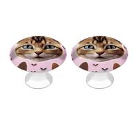 KMRHOUTIQ 2 Pack 1.1 Inch (28 Mm) Round Carttoon Cat Drawer Knobs Modern Kitchen Cabinet Knob Hardware Handles Decorative Furniture Knobs for Dresser, Cupboards, Wardrobes, Bifold Door, Closet Door
