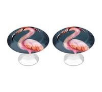 KMRHOUTIQ 2 Pack 1.1 Inch (28 Mm) Round Flamingo Drawer Knobs Modern Kitchen Cabinet Knob Hardware Handles Decorative Furniture Knobs for Dresser, Cupboards, Wardrobes, Bifold Door, Closet Door