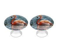KMRHOUTIQ 2 Pack 1.1 Inch (28 Mm) Round Flamingo Drawer Knobs Modern Kitchen Cabinet Knob Hardware Handles Decorative Furniture Knobs for Dresser, Cupboards, Wardrobes, Bifold Door, Closet Door
