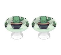 KMRHOUTIQ 2 Pack 1.1 Inch (28 Mm) Round Green Cactus Drawer Knobs Modern Kitchen Cabinet Knob Hardware Handles Decorative Furniture Knobs for Dresser, Cupboards, Wardrobes, Bifold Door, Closet Door