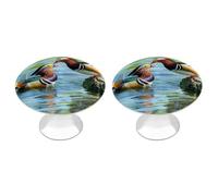 KMRHOUTIQ 2 Pack 1.1 Inch (28 Mm) Round Mandarin Ducks Drawer Knobs Modern Kitchen Cabinet Knob Hardware Handles Decorative Furniture Knobs for Dresser, Cupboards, Wardrobes, Bifold Door, Closet Door