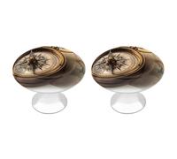 KMRHOUTIQ 2 Pack 1.1 Inch (28 Mm) Round Old Compass Drawer Knobs Modern Kitchen Cabinet Knob Hardware Handles Decorative Furniture Knobs for Dresser, Cupboards, Wardrobes, Bifold Door, Closet Door