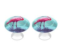 KMRHOUTIQ 2 Pack 1.1 Inch (28 Mm) Round Pink Flamingos Drawer Knobs Modern Kitchen Cabinet Knob Hardware Handles Decorative Furniture Knobs for Dresser, Cupboards, Wardrobes, Bifold Door, Closet Door