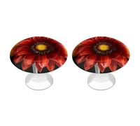 KMRHOUTIQ 2 Pack 1.1 Inch (28 Mm) Round Red Sunflower Drawer Knobs Modern Kitchen Cabinet Knob Hardware Handles Decorative Furniture Knobs for Dresser, Cupboards, Wardrobes, Bifold Door, Closet Door