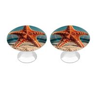 KMRHOUTIQ 2 Pack 1.1 Inch (28 Mm) Round Starfish Drawer Knobs Modern Kitchen Cabinet Knob Hardware Handles Decorative Furniture Knobs for Dresser, Cupboards, Wardrobes, Bifold Door, Closet Door