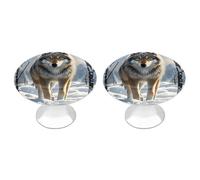 KMRHOUTIQ 2 Pack 1.1 Inch (28 Mm) Round Winter Wolf Drawer Knobs Modern Kitchen Cabinet Knob Hardware Handles Decorative Furniture Knobs for Dresser, Cupboards, Wardrobes, Bifold Door, Closet Door