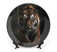 KMRHOUTIQ 6 in Bone China Decorative Plates for Wall Hanging with Display Stand Chinese Porcelain A Tiger Dessert Plate Display Dish Collections Ceramic Ornament Art Craft Home Office Decor
