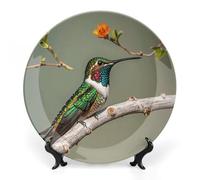 KMRHOUTIQ 6 in Bone China Decorative Plates for Wall Hanging with Display Stand Chinese Porcelain A Hummingbird Dessert Plate Display Dish Collections Ceramic Ornament Art Craft Home Office Decor