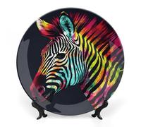 KMRHOUTIQ 6 in Bone China Decorative Plates for Wall Hanging with Display Stand Chinese Porcelain Colorful Zebra Dessert Plate Display Dish Collections Ceramic Ornament Art Craft Home Office Decor