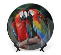 KMRHOUTIQ 6 in Bone China Decorative Plates for Wall Hanging with Display Stand Chinese Porcelain Colored Parrots Dessert Plate Display Dish Collections Ceramic Ornament Art Craft Home Office Decor