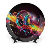 KMRHOUTIQ 6 in Bone China Decorative Plates for Wall Hanging with Display Stand Chinese Porcelain Colorful Music Dessert Plate Display Dish Collections Ceramic Ornament Art Craft Home Office Decor