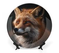 KMRHOUTIQ 6 in Bone China Decorative Plates for Wall Hanging with Display Stand Chinese Porcelain Fox Portrait Dessert Plate Display Dish Collections Ceramic Ornament Art Craft Home Office Decor
