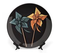KMRHOUTIQ 6 in Bone China Decorative Plates for Wall Hanging with Display Stand Chinese Porcelain Origami Windmill Dessert Plate Display Dish Collections Ceramic Ornament Art Craft Home Office Decor