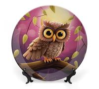 KMRHOUTIQ 6 in Bone China Decorative Plates for Wall Hanging with Display Stand Chinese Porcelain Owl Dessert Plate Display Dish Collections Ceramic Ornament Art Craft Home Office Decor