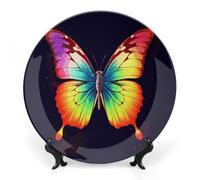 KMRHOUTIQ 6 in Bone China Decorative Plates for Wall Hanging with Display Stand Chinese Porcelain Rainbow Butterfly Dessert Plate Display Dish Collections Ceramic Ornament Art Craft Home Office Decor