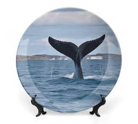 KMRHOUTIQ 6 in Bone China Decorative Plates for Wall Hanging with Display Stand Chinese Porcelain Whale Tail Dessert Plate Display Dish Collections Ceramic Ornament Art Craft Home Office Decor