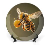 KMRHOUTIQ 6inch Bone China Decorative Plates for Wall Hanging with Display Stand Chinese Porcelain Bee Dessert Plate Display Dish Collections Ceramic Ornament Art Craft Home Office Decor
