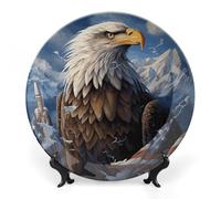 KMRHOUTIQ 6inch Bone China Decorative Plates for Wall Hanging with Display Stand Chinese Porcelain Eagle Dessert Plate Display Dish Collections Ceramic Ornament Art Craft Home Office Decor