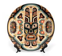 KMRHOUTIQ 6inch Bone China Decorative Plates for Wall Hanging with Display Stand Chinese Porcelain Ethnic Totem Dessert Plate Display Dish Collections Ceramic Ornament Art Craft Home Office Decor