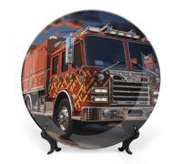 KMRHOUTIQ 6inch Bone China Decorative Plates for Wall Hanging with Display Stand Chinese Porcelain Fire Truck Dessert Plate Display Dish Collections Ceramic Ornament Art Craft Home Office Decor