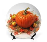 KMRHOUTIQ 6inch Bone China Decorative Plates for Wall Hanging with Display Stand Chinese Porcelain Fall Pumpkin Dessert Plate Display Dish Collections Ceramic Ornament Art Craft Home Office Decor