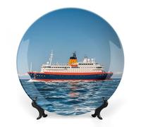 KMRHOUTIQ 6inch Bone China Decorative Plates for Wall Hanging with Display Stand Chinese Porcelain Ocean Ship Dessert Plate Display Dish Collections Ceramic Ornament Art Craft Home Office Decor