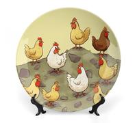 KMRHOUTIQ 7 in Bone China Decorative Plates for Wall Hanging with Display Stand Chinese Porcelain Chickens Dessert Plate Display Dish Collections Ceramic Ornament Art Craft Home Office Decor