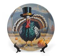 KMRHOUTIQ 7 in Bone China Decorative Plates for Wall Hanging with Display Stand Chinese Porcelain Cool Turkey Dessert Plate Display Dish Collections Ceramic Ornament Art Craft Home Office Decor