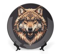 KMRHOUTIQ 7 in Bone China Decorative Plates for Wall Hanging with Display Stand Chinese Porcelain Cool Coyote Dessert Plate Display Dish Collections Ceramic Ornament Art Craft Home Office Decor