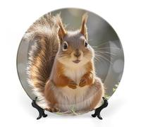 KMRHOUTIQ 7 in Bone China Decorative Plates for Wall Hanging with Display Stand Chinese Porcelain Funny Squirrel Dessert Plate Display Dish Collections Ceramic Ornament Art Craft Home Office Decor