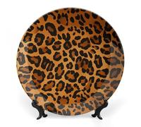 KMRHOUTIQ 7 in Bone China Decorative Plates for Wall Hanging with Display Stand Chinese Porcelain Leopard Dessert Plate Display Dish Collections Ceramic Ornament Art Craft Home Office Decor
